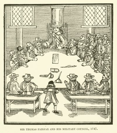 Sir Thomas Fairfax en zijn militaire raad, 1647 door English School